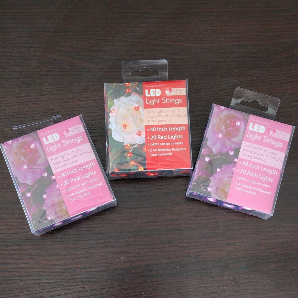 LED heart ❤️ pink & red fairy light sets (3), battery-operated, NEW in packages!